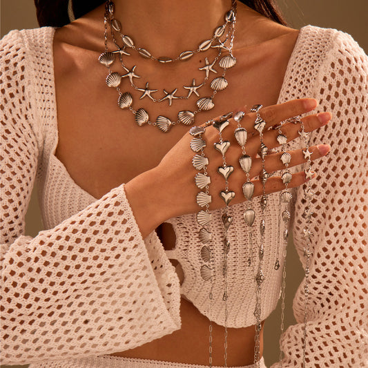 Collier Acier Inoxydable 18g - Pendentifs Étoile Mer Coquillages