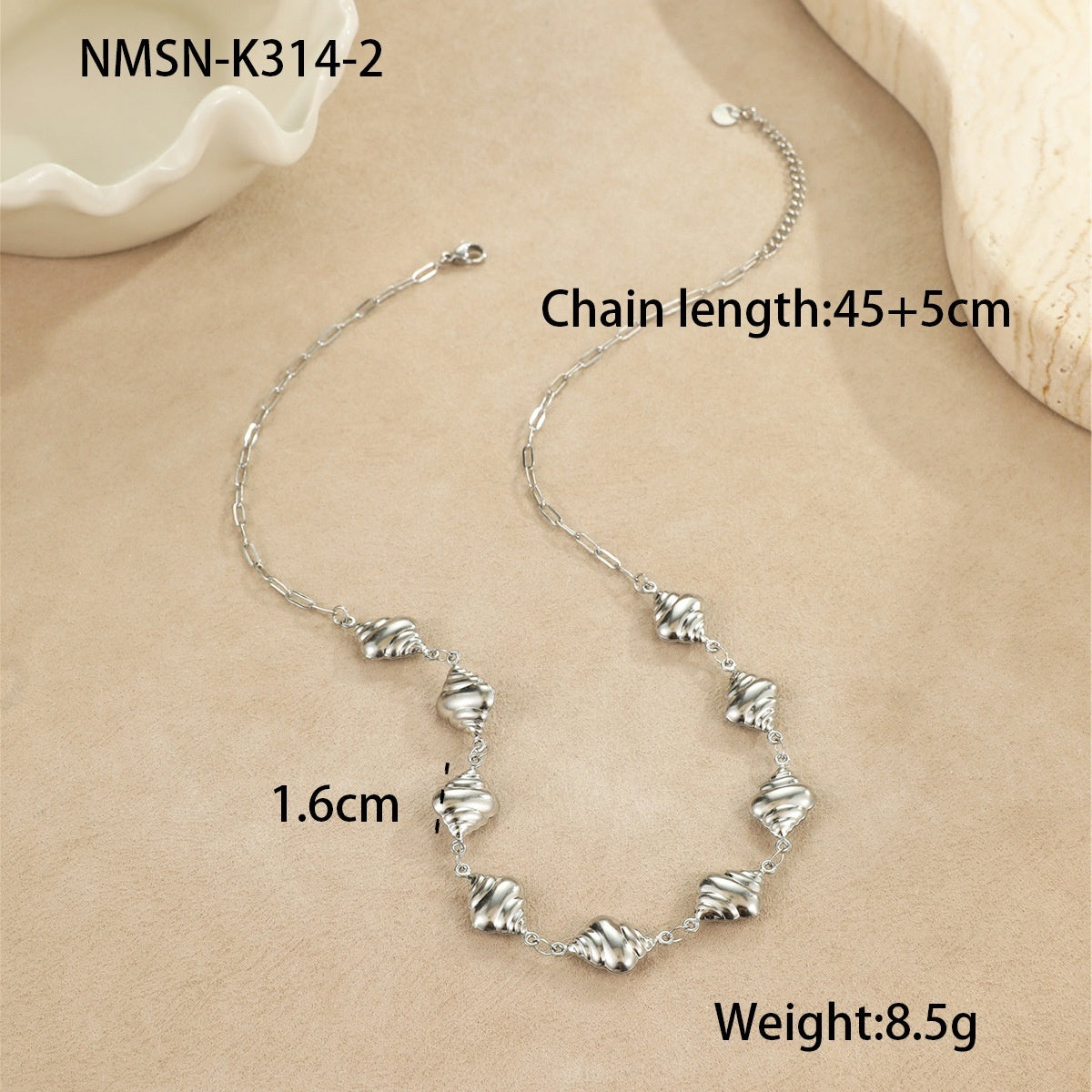 Collier Acier Inoxydable 18g - Pendentifs Étoile Mer Coquillages