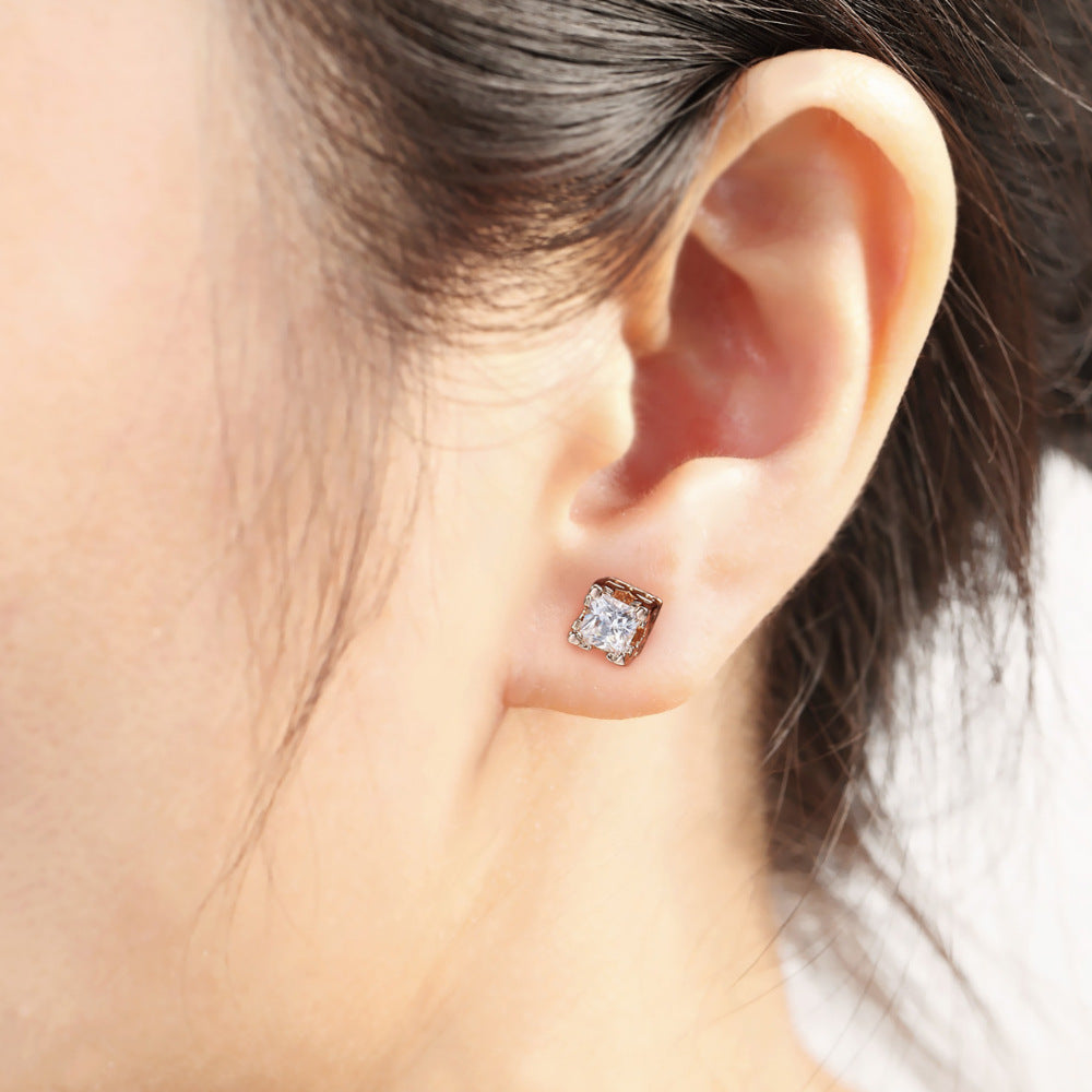 Boucles d'Oreilles Zircon Sertissage 4 Griffes 13g - Plaqué Or Blanc