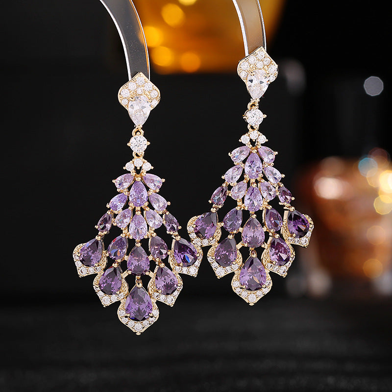 Boucles d'Oreilles Zircon Goutte d'Eau 33g - Motifs Pétales