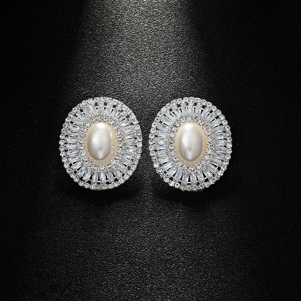 Boucles d'Oreilles Zircon Ovales avec Perles 42g - Électroplacage
