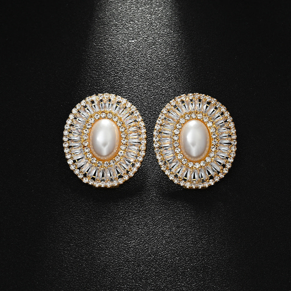 Boucles d'Oreilles Zircon Ovales avec Perles 42g - Électroplacage