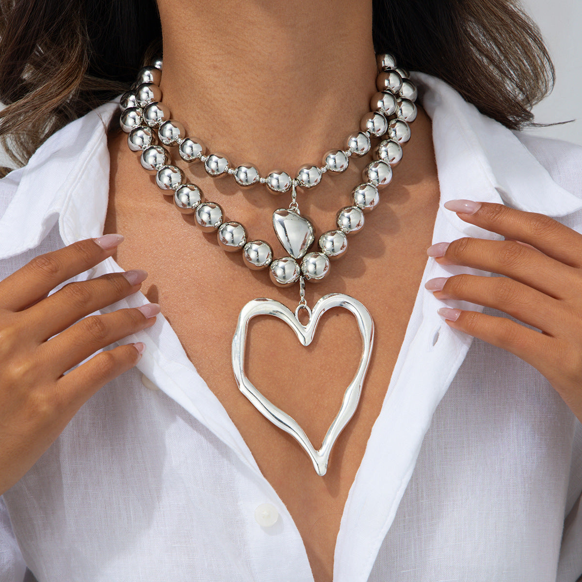 Collier Pendentif Cœur avec Perles Alliage 50g - 4 Variations