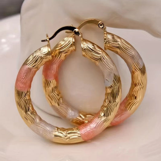 Boucles d'Oreilles Cuivre Galvanisé 24g - Motifs Tricolores Géométriques