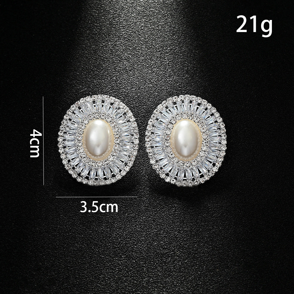 Boucles d'Oreilles Zircon Ovales avec Perles 42g - Électroplacage