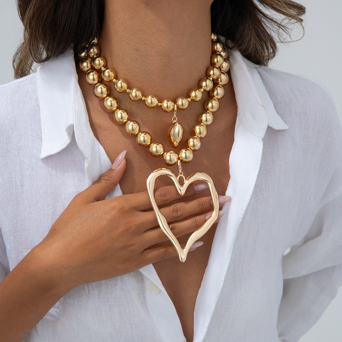 Collier Pendentif Cœur avec Perles Alliage 50g - 4 Variations