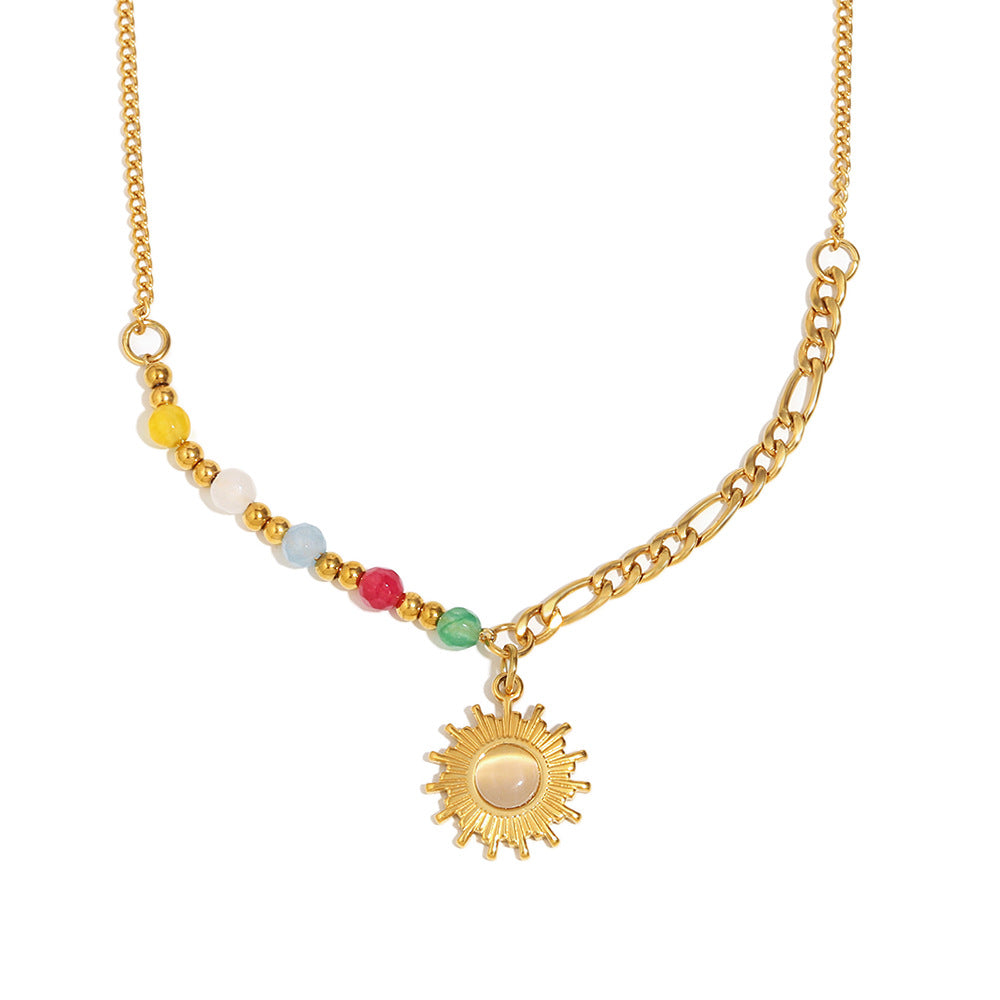 Collier Pendentif Soleil Acier Inoxydable 17g - Pierre Dorée