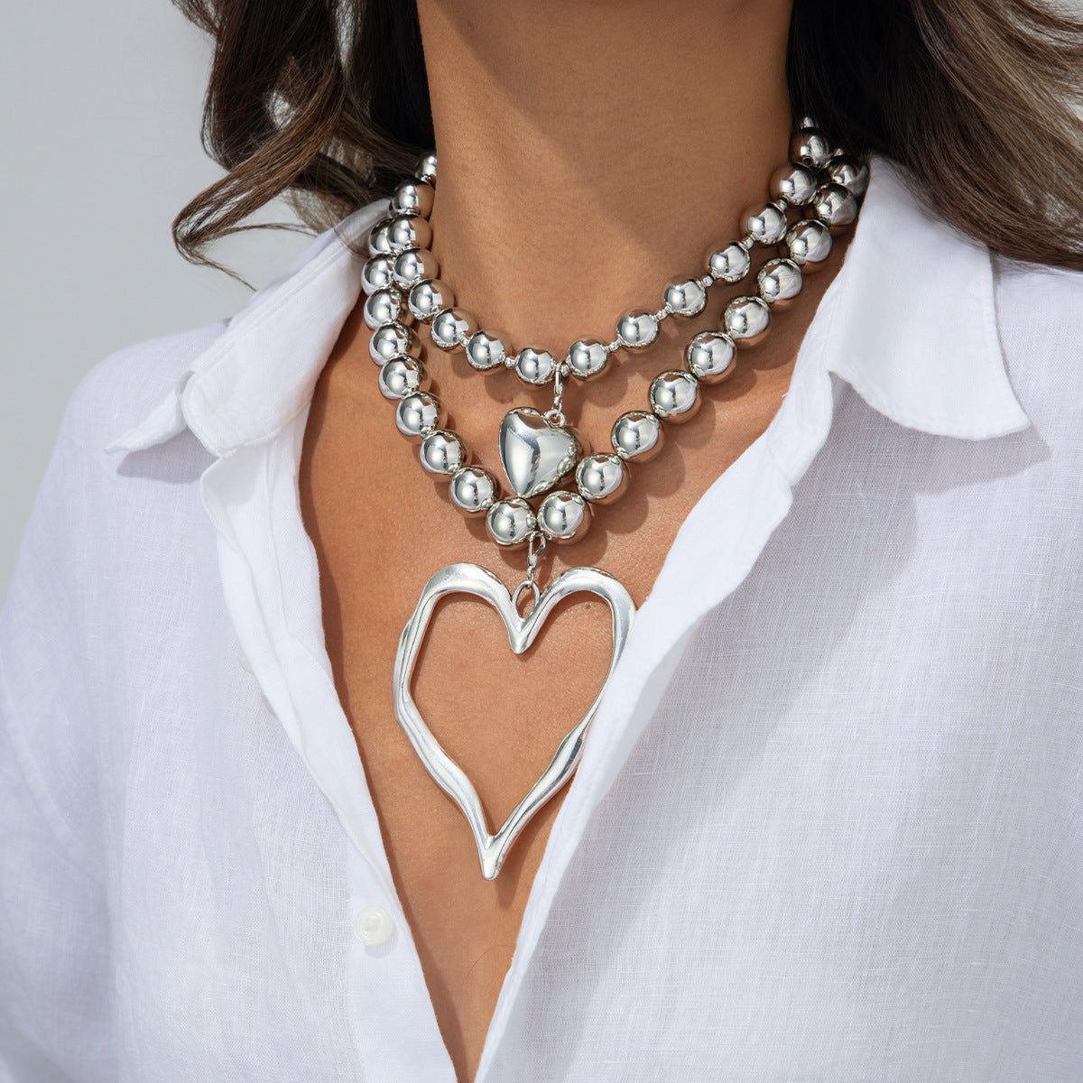 Collier Pendentif Cœur avec Perles Alliage 50g - 4 Variations