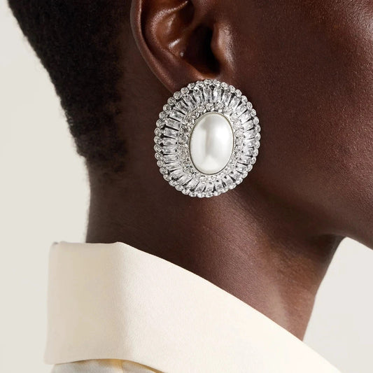Boucles d'Oreilles Zircon Ovales avec Perles 42g - Électroplacage