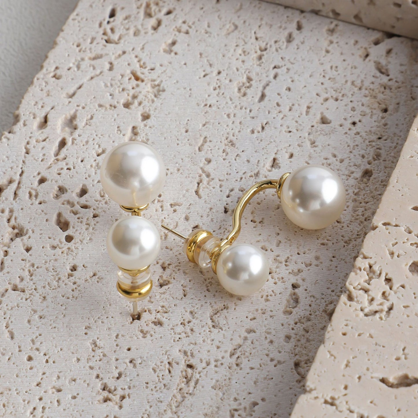 Boucles d'Oreilles Perles Argentées Géométriques 15g - Cuivre Galvanisé