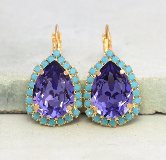 Boucles d'Oreilles Pierre Turquoise Alliage 20g - Forme Ronde