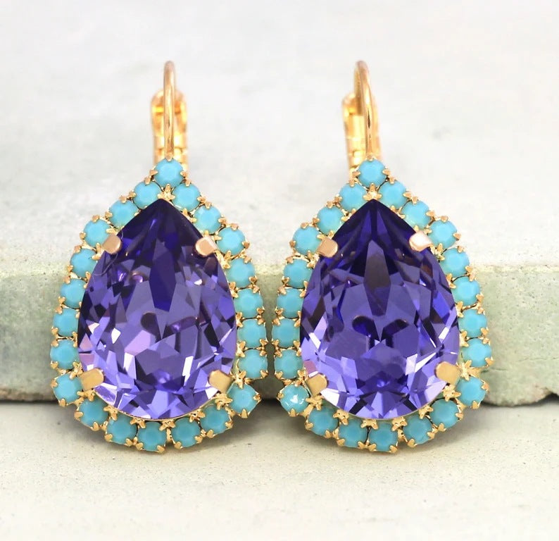 Boucles d'Oreilles Pierre Turquoise Alliage 20g - Forme Ronde