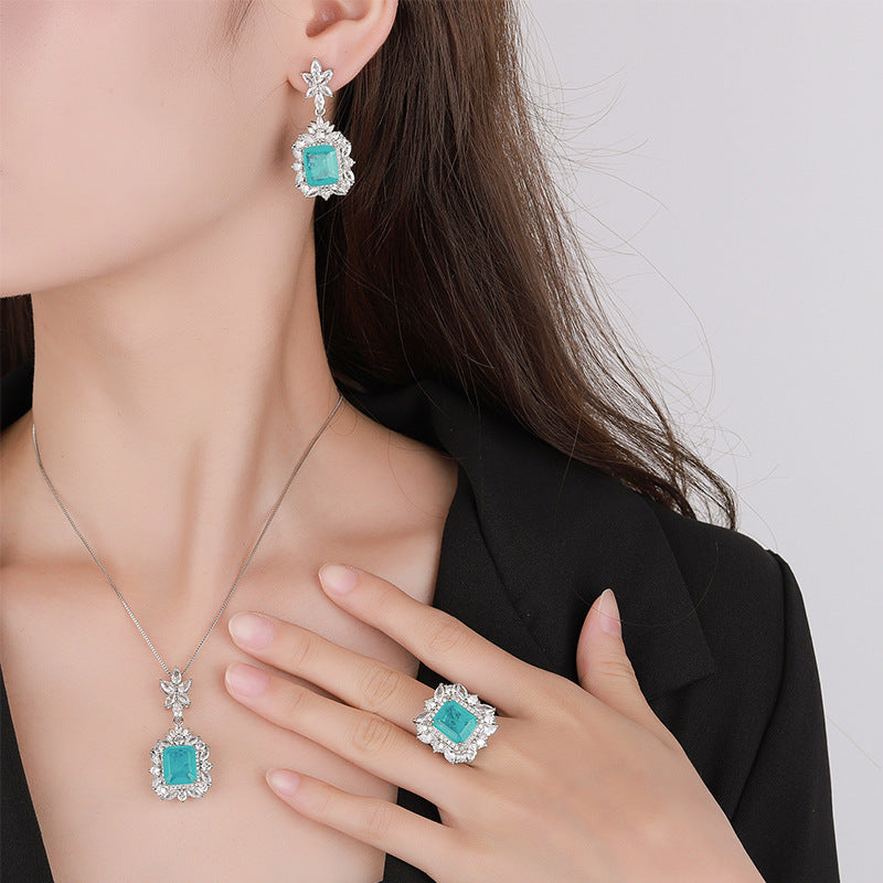 Parure Bijoux Cuivre Plaqué 24g - Motifs Géométriques Carrés