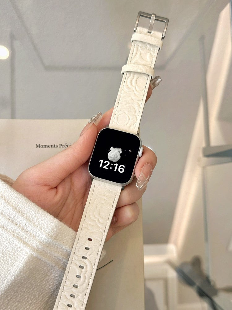 Bracelet Cuir Véritable Camellia Femme 36g Apple Watch