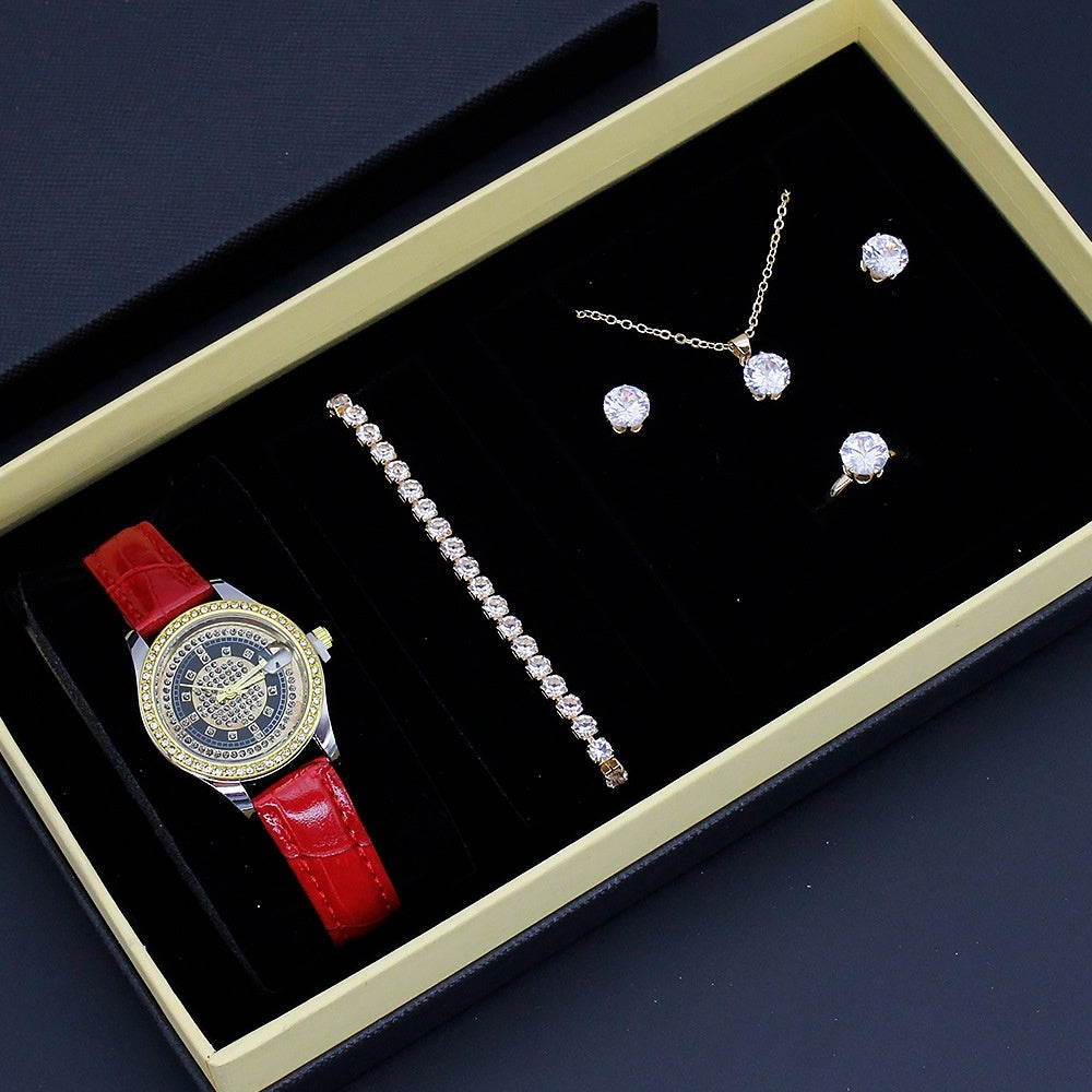 Coffret Bijoux Femme 5 Pièces 110g - Montre Bracelet Collier Boucles Bague