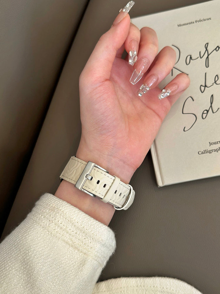 Bracelet Cuir Véritable Camellia Femme 36g Apple Watch