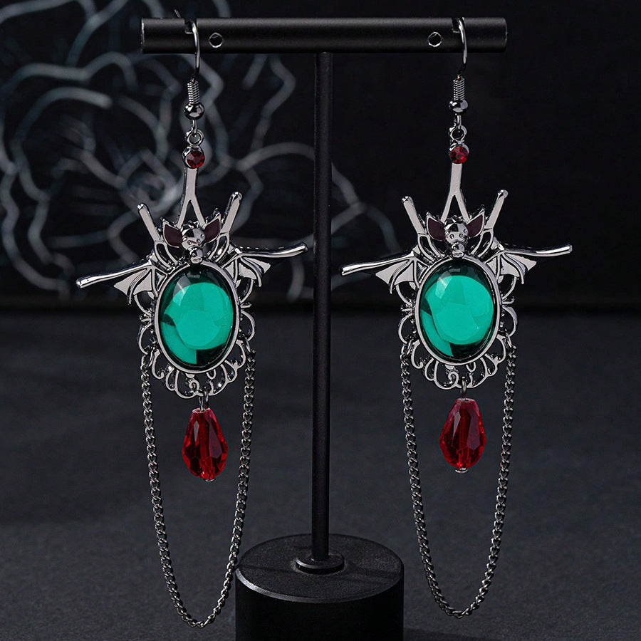 Boucles d'Oreilles Gothiques Émeraude 20g Chauve-souris