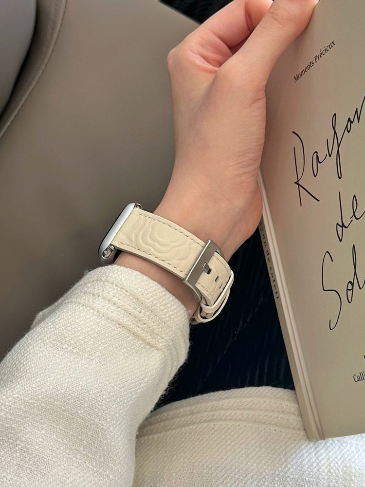 Bracelet Cuir Véritable Camellia Femme 36g Apple Watch