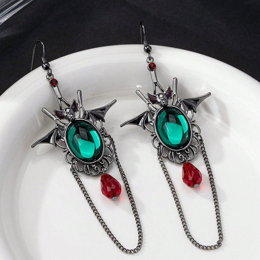Boucles d'Oreilles Gothiques Émeraude 20g Chauve-souris