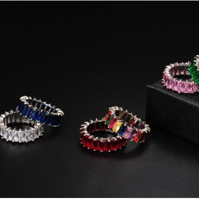 Bague Zircon Multicolore Rectangulaire 16g - Style Géométrique