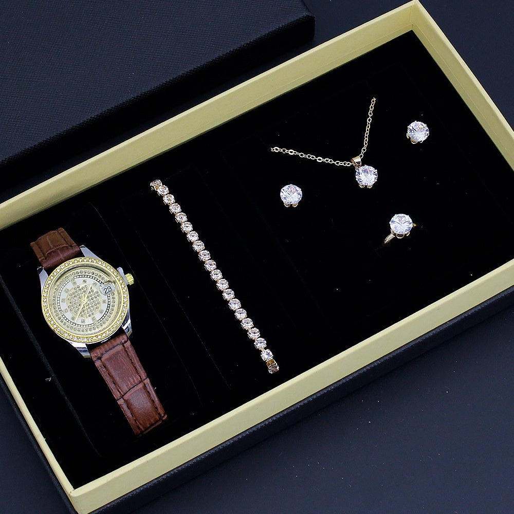 Coffret Bijoux Femme 5 Pièces 110g - Montre Bracelet Collier Boucles Bague