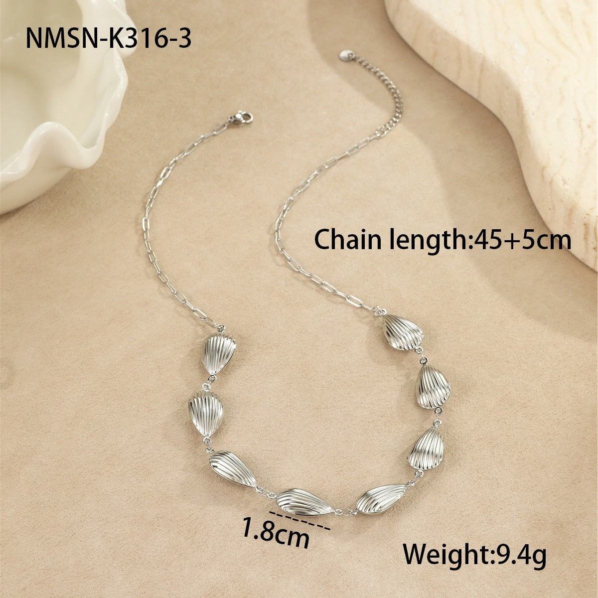 Collier Acier Inoxydable 18g - Pendentifs Étoile Mer Coquillages