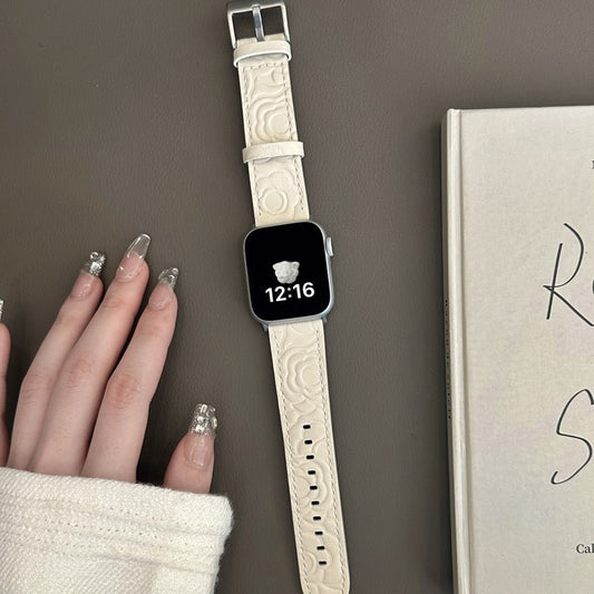 Bracelet Cuir Véritable Camellia Femme 36g Apple Watch