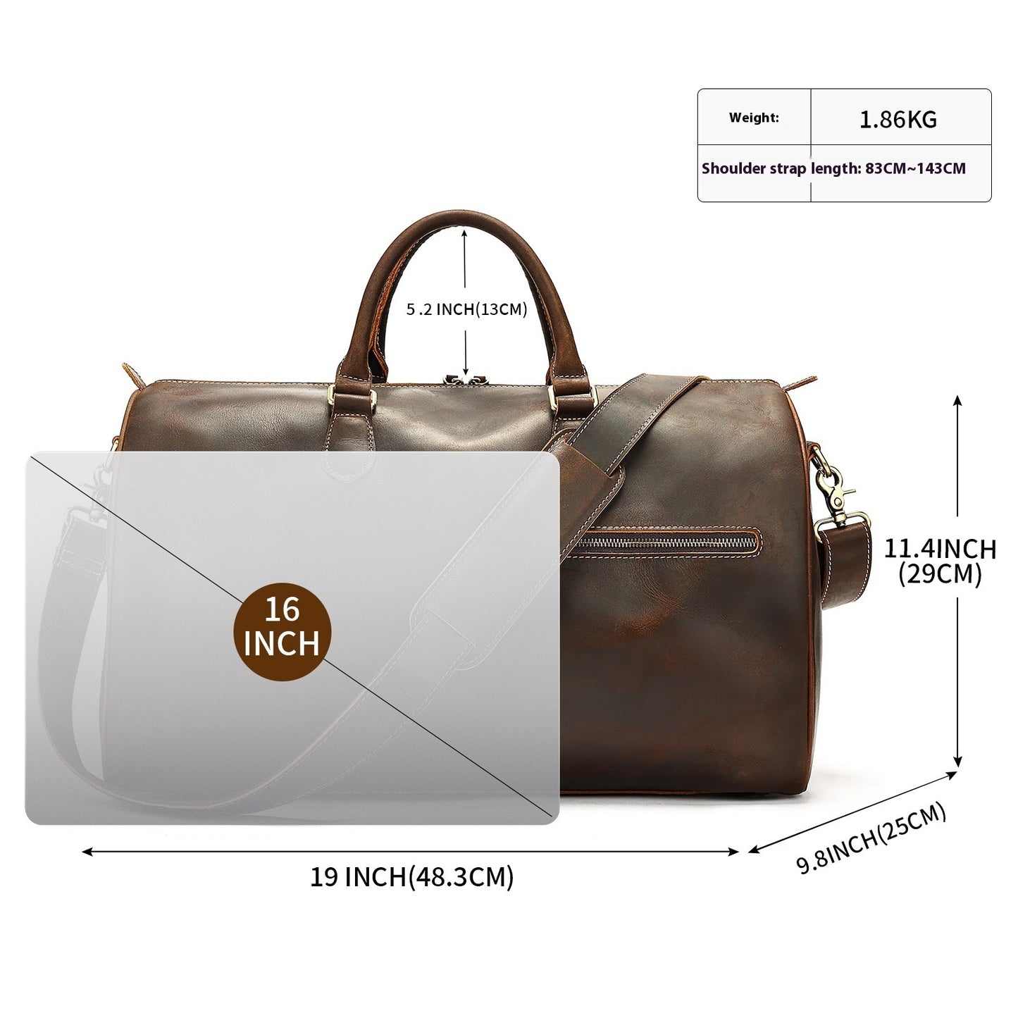 Sac de Voyage Vintage Cuir Grande Capacité - Bandoulière Crossbody