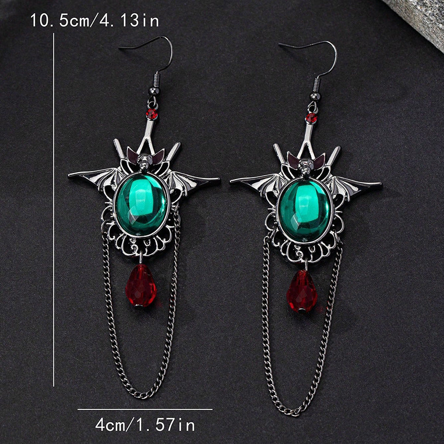 Boucles d'Oreilles Gothiques Émeraude 20g Chauve-souris
